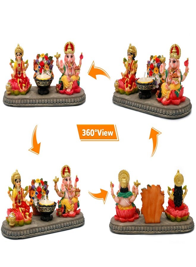 BangBangDa Lakshmi Ganesha Statue with Diya - 4.1" H Polystone Hindu Goddess Laxmi and Ganesa Idol for Diwali/New Year/Birthday/Wedding Gift for Indian Home Temple Mandir Altar Puja Murti Item - Image 4